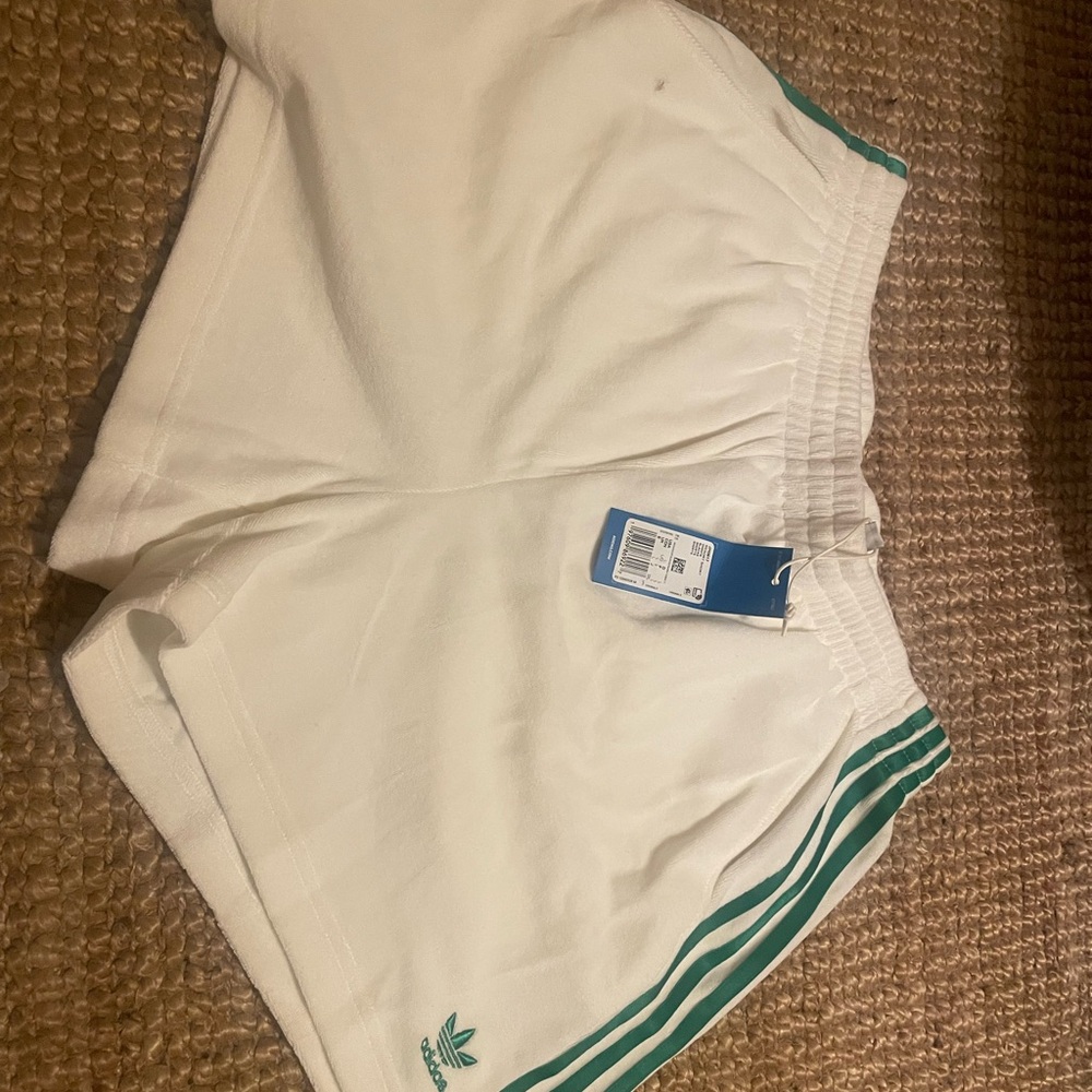 Adidas Women's Athletic Shorts in White and Green - Picture 3 of 5